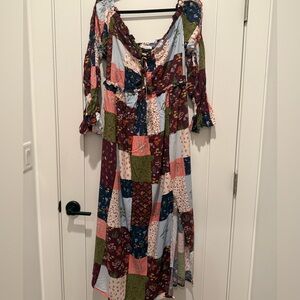 Eloquii Multicolor Patchwork Long Sleeve Dress